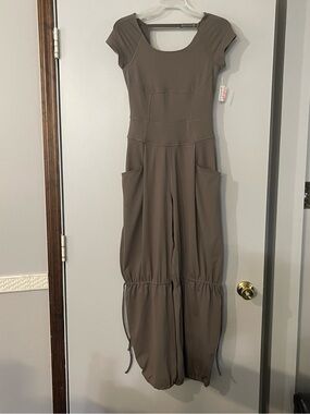 FP Movement by Free People Brown Cap Sleeve Jumpsuit with Drawstring Knees